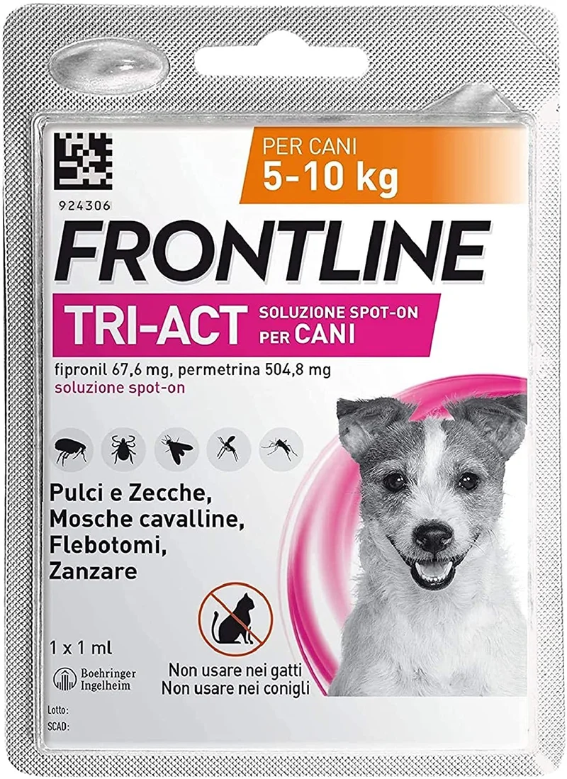 Frontline Triact, 3 Pipette, Cane L (20 - 40 Kg), Antiparassitario per Cani e Cuccioli di Lunga Durata, Protegge il Cane da Pulci, Zecche, Zanzare, Pappataci e Leishmaniosi, Antipulci 3 Pipette
