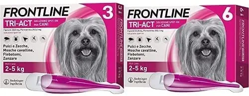 Frontline Triact, 3 Pipette, Cane L (20 - 40 Kg), Antiparassitario per Cani e Cuccioli di Lunga Durata, Protegge il Cane da Pulci, Zecche, Zanzare, Pappataci e Leishmaniosi, Antipulci 3 Pipette