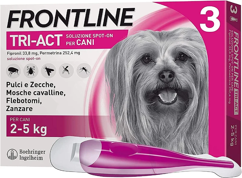 Frontline Triact, 3 Pipette, Cane L (20 - 40 Kg), Antiparassitario per Cani e Cuccioli di Lunga Durata, Protegge il Cane da Pulci, Zecche, Zanzare, Pappataci e Leishmaniosi, Antipulci 3 Pipette