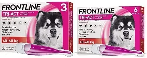 Frontline Triact, 3 Pipette, Cane L (20 - 40 Kg), Antiparassitario per Cani e Cuccioli di Lunga Durata, Protegge il Cane da Pulci, Zecche, Zanzare, Pappataci e Leishmaniosi, Antipulci 3 Pipette