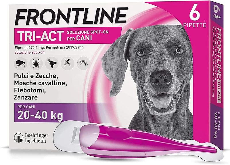 Frontline Triact, 3 Pipette, Cane L (20 - 40 Kg), Antiparassitario per Cani e Cuccioli di Lunga Durata, Protegge il Cane da Pulci, Zecche, Zanzare, Pappataci e Leishmaniosi, Antipulci 3 Pipette