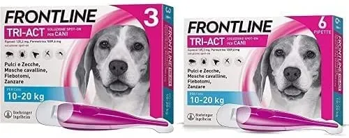 Frontline Triact, 3 Pipette, Cane L (20 - 40 Kg), Antiparassitario per Cani e Cuccioli di Lunga Durata, Protegge il Cane da Pulci, Zecche, Zanzare, Pappataci e Leishmaniosi, Antipulci 3 Pipette