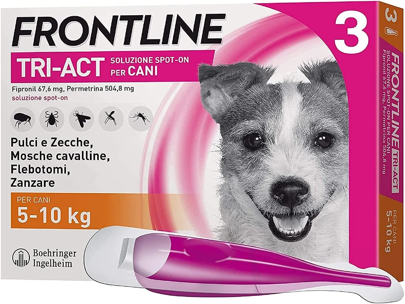 Frontline Triact, 3 Pipette, Cane L (20 - 40 Kg), Antiparassitario per Cani e Cuccioli di Lunga Durata, Protegge il Cane da Pulci, Zecche, Zanzare, Pappataci e Leishmaniosi, Antipulci 3 Pipette
