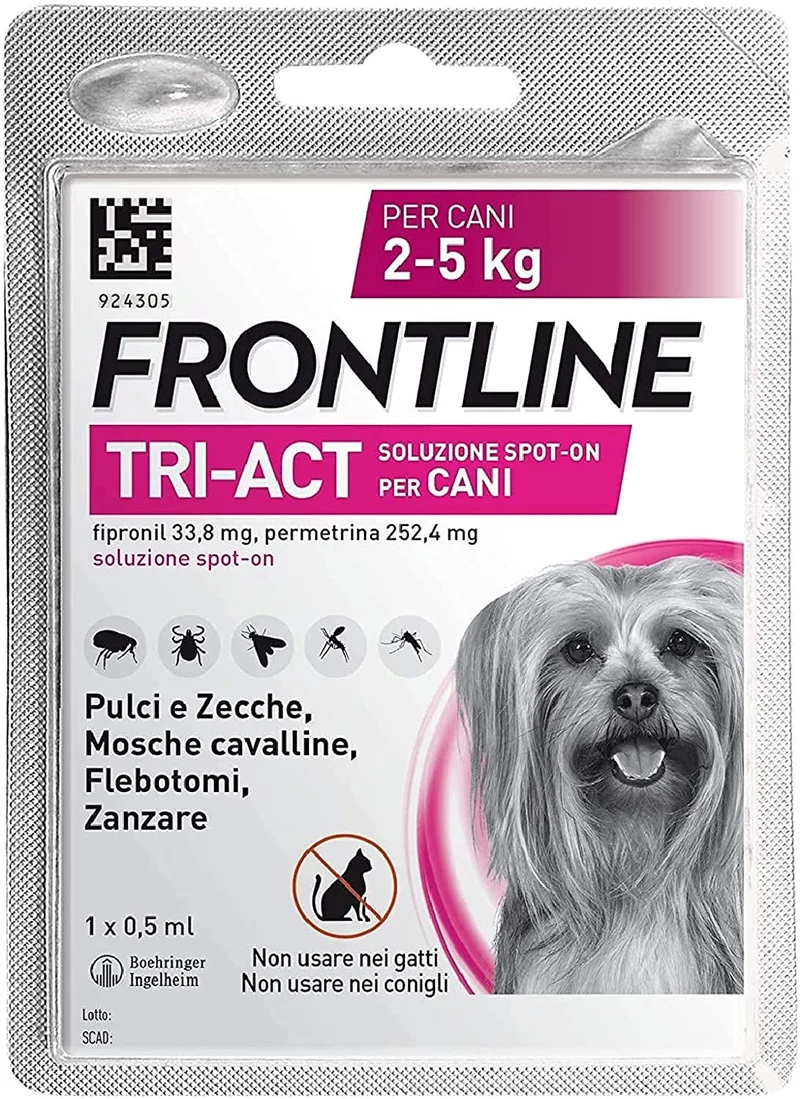 Frontline Triact, 3 Pipette, Cane L (20 - 40 Kg), Antiparassitario per Cani e Cuccioli di Lunga Durata, Protegge il Cane da Pulci, Zecche, Zanzare, Pappataci e Leishmaniosi, Antipulci 3 Pipette