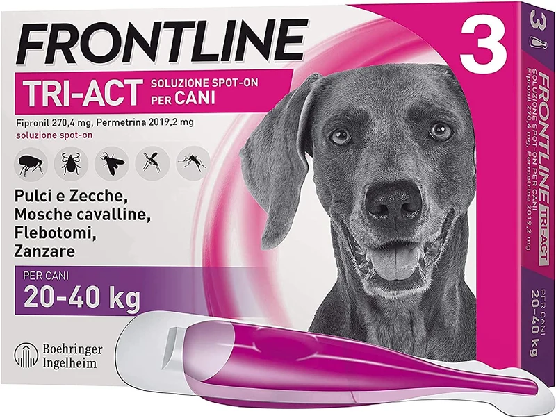 Frontline Triact, 3 Pipette, Cane L (20 - 40 Kg), Antiparassitario per Cani e Cuccioli di Lunga Durata, Protegge il Cane da Pulci, Zecche, Zanzare, Pappataci e Leishmaniosi, Antipulci 3 Pipette