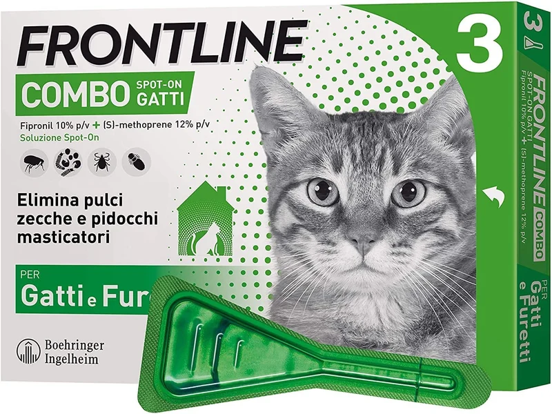 Frontline Combo, Pipette, Antiparassitario per Gatti, Gattini e Furetti di Lunga Durata, Protegge da Pulci, Zecche, Uova, Larve e Anche la Casa, Antipulci In Confezione da 0.5 ml