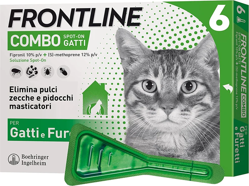 Frontline Combo, Pipette, Antiparassitario per Gatti, Gattini e Furetti di Lunga Durata, Protegge da Pulci, Zecche, Uova, Larve e Anche la Casa, Antipulci In Confezione da 0.5 ml