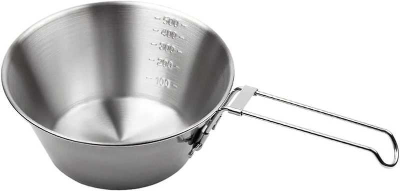 Porssaut Ciotola da campeggio in acciaio inox con manico pieghevole, per attività all'aria aperta, campeggio, bocca larga
