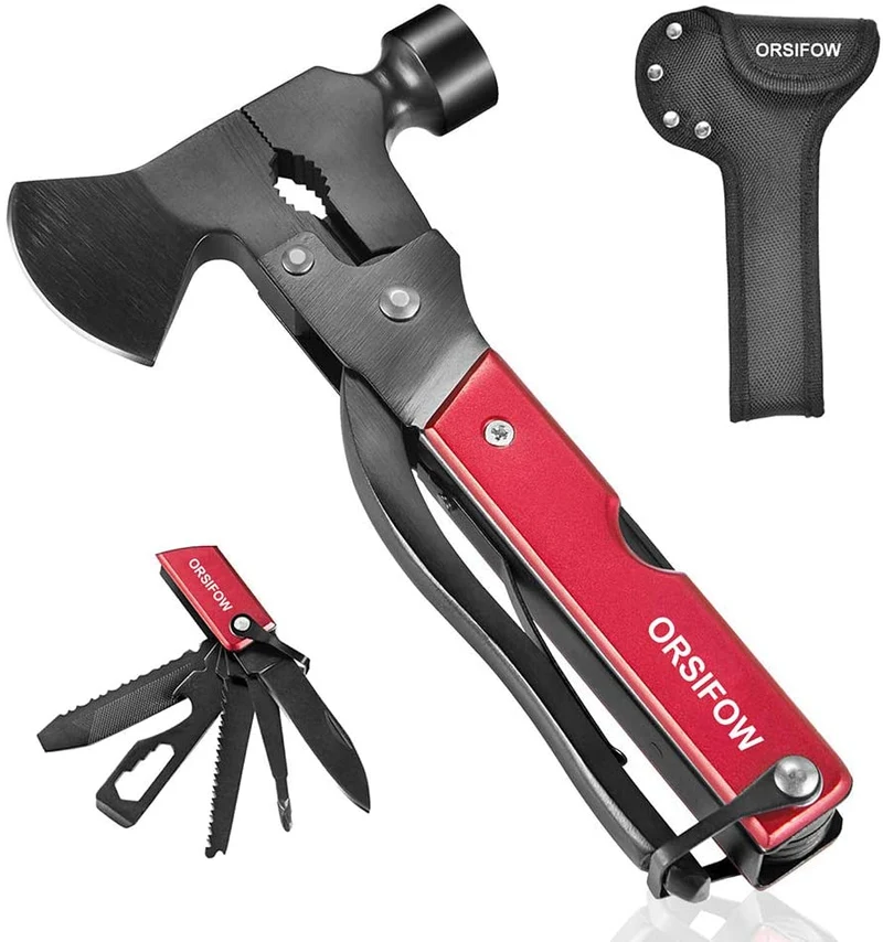 ORSIFOW Multitool 18 in 1, Coltello Multiuso con Ascia,Sopravvivenza Martello Pinze Cacciavite Apri Bottiglia per Campeggio Caccia Pesca, Emergenza & Outdoor Sopravvivenza Strumenti, Regali per Uomo