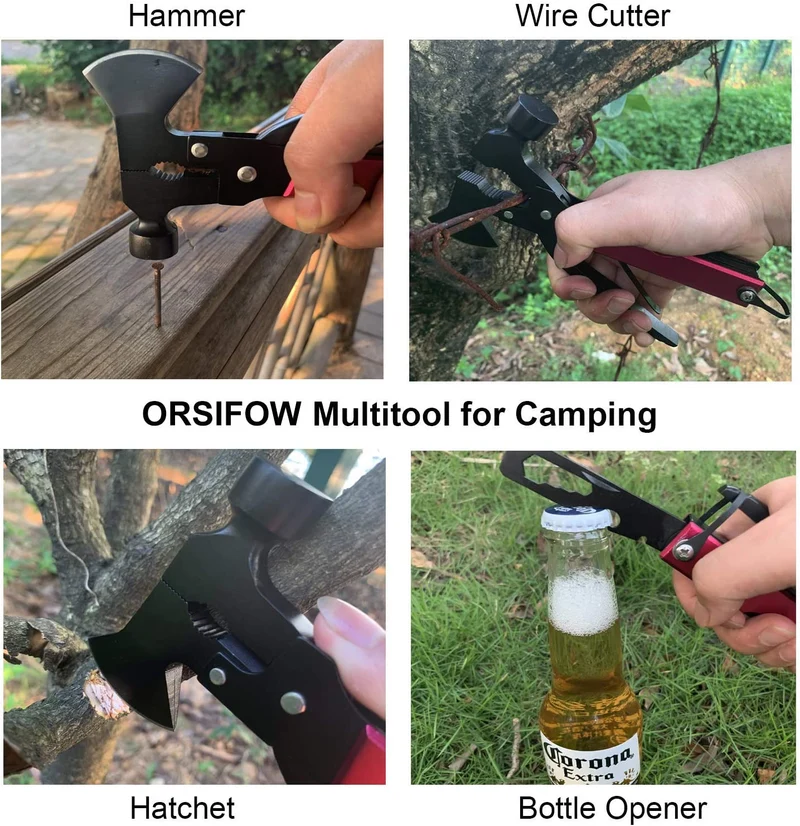 ORSIFOW Multitool 18 in 1, Coltello Multiuso con Ascia,Sopravvivenza Martello Pinze Cacciavite Apri Bottiglia per Campeggio Caccia Pesca, Emergenza & Outdoor Sopravvivenza Strumenti, Regali per Uomo