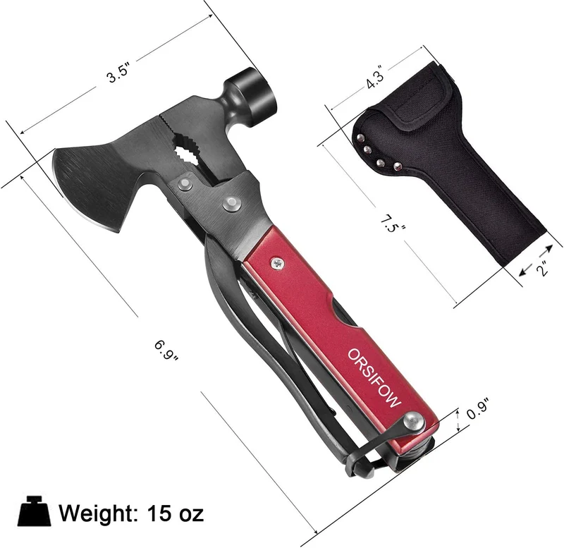 ORSIFOW Multitool 18 in 1, Coltello Multiuso con Ascia,Sopravvivenza Martello Pinze Cacciavite Apri Bottiglia per Campeggio Caccia Pesca, Emergenza & Outdoor Sopravvivenza Strumenti, Regali per Uomo