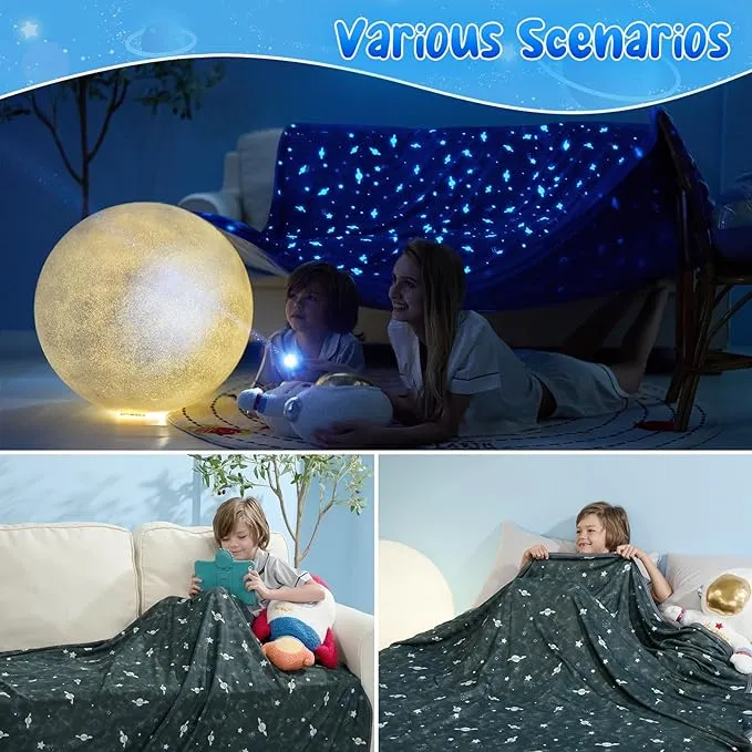 Glow-in-the-Dark Cooling Blanket For Kids– Q-Max > 0.5, Double-Sided Color Black