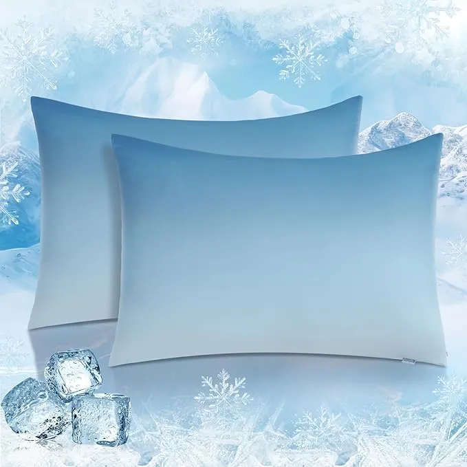 2 Pack Blue Cooling Pillowcases – Breathable, Soft, Skin & Hair Protecting