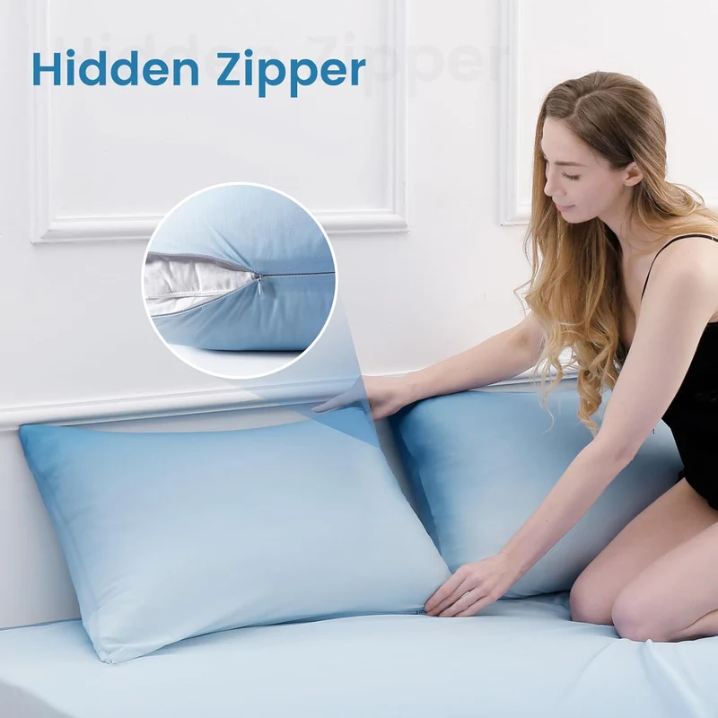 2 Pack Blue Cooling Pillowcases – Breathable, Soft, Skin & Hair Protecting