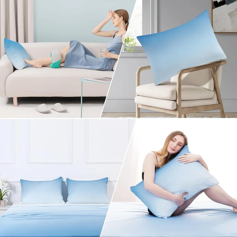 2 Pack Blue Cooling Pillowcases – Breathable, Soft, Skin & Hair Protecting
