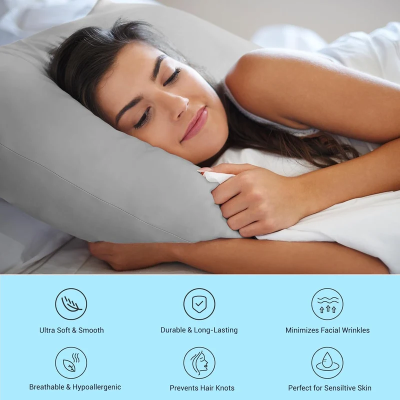2-Pack Cooling Pillowcases – Q-Max >0.5 Arc-Chill, Anti-Static, Hidden Zipper,, Color Gray