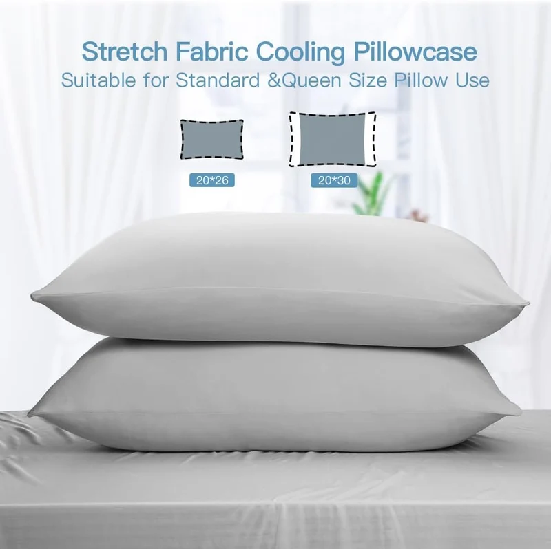 2-Pack Cooling Pillowcases – Q-Max >0.5 Arc-Chill, Anti-Static, Hidden Zipper,, Color Gray