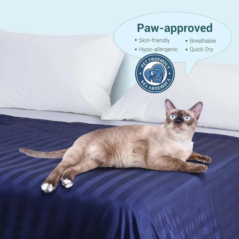 Elegear Cooling Blanket – Q-Max > 0.5, Striped & Breathable for Hot Sleepers of Navy Blue