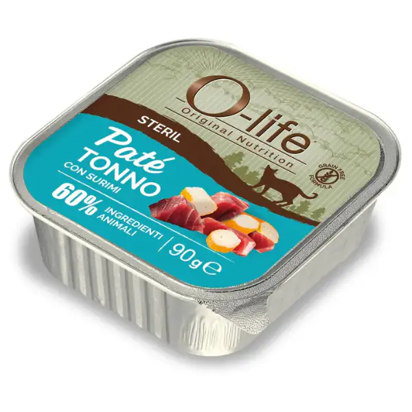O-life Cat Sterilised Grain Free Patè +60% ingredienti animali 90 gr