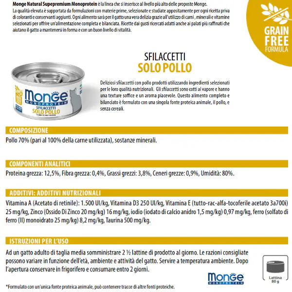 Monge Monoprotein SOLO Sfilaccetti Grain Free Cat Adult 80 gr