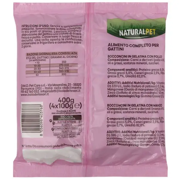 NaturalPet Prime Orme Kitten bocconcini in gelatina multipack 4x100 gr