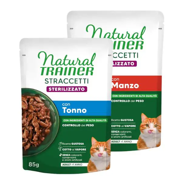 Natural Trainer Cat Adult Sterilised Straccetti cotti al vapore 85 gr