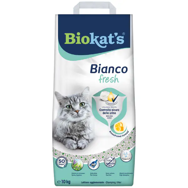 Lettiera agglomerante per gatti in bentonite Biokat's Bianco