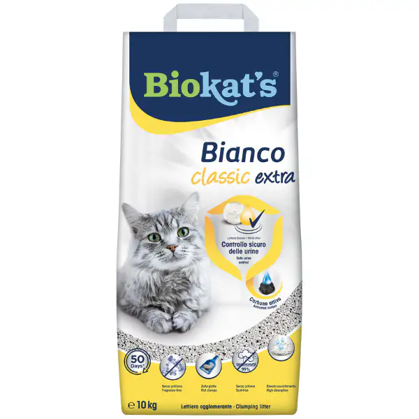 Lettiera agglomerante per gatti in bentonite Biokat's Bianco