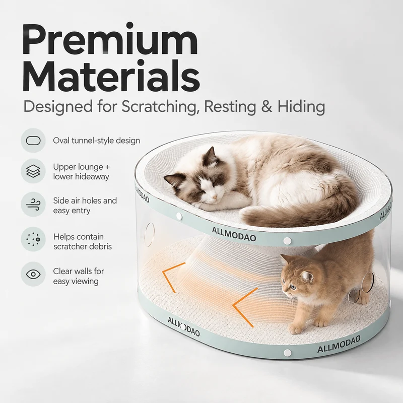 Cat Tunnel Scratch Bed – 3-in-1 Scratcher, Lounge & Play House