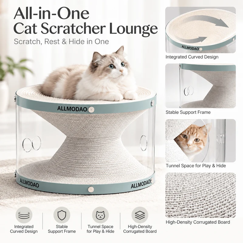 Cat Tunnel Scratch Bed – 3-in-1 Scratcher, Lounge & Play House