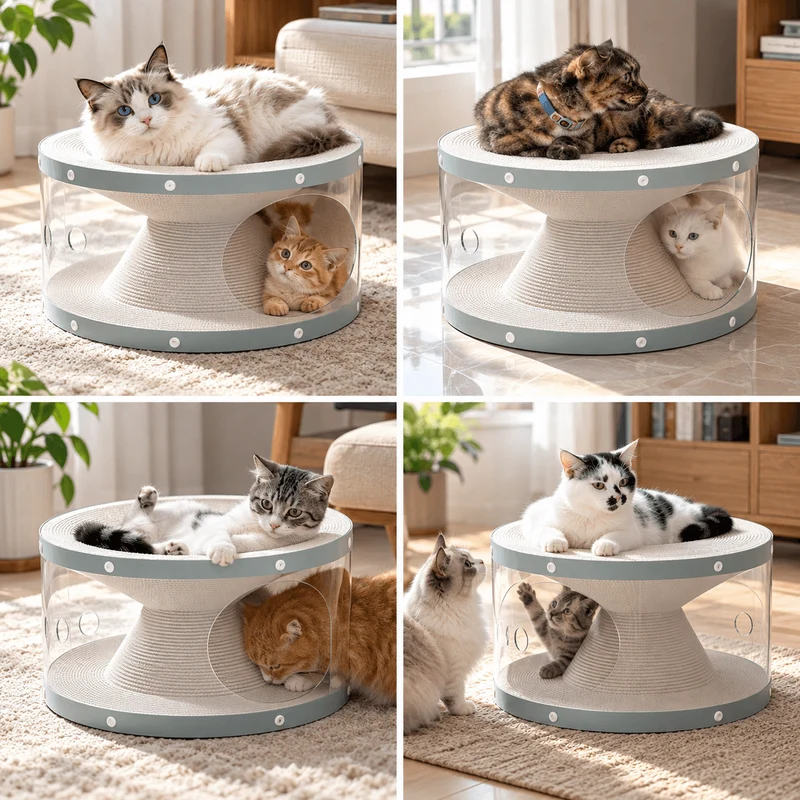 Cat Tunnel Scratch Bed – 3-in-1 Scratcher, Lounge & Play House