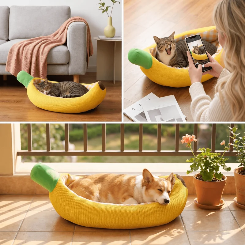 Banana Pet Bed for Cats & Small Dogs