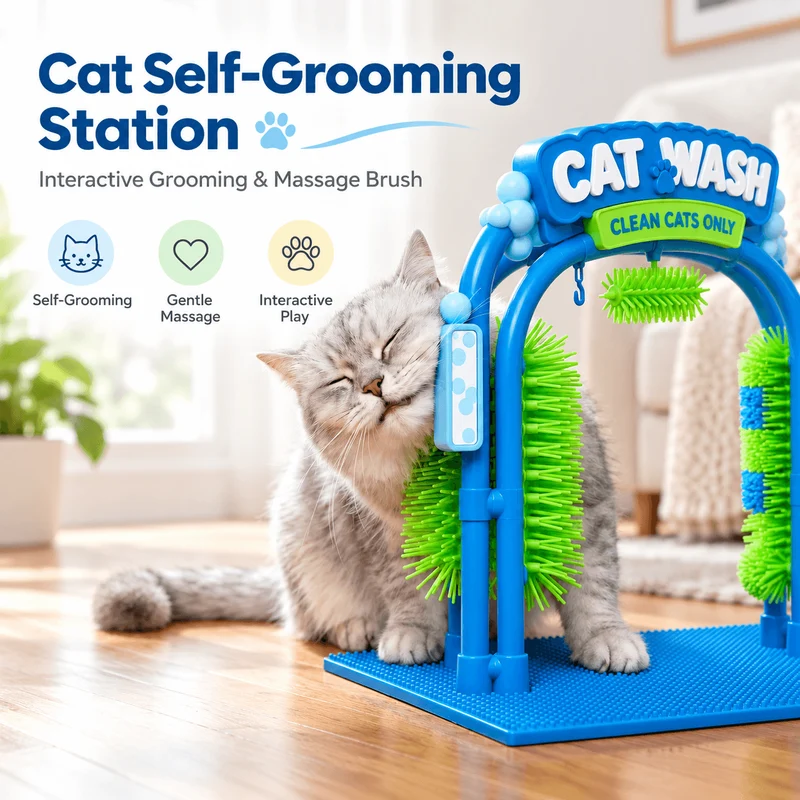 Cat Self-Grooming Station – Interactive Brush & Massage Toy