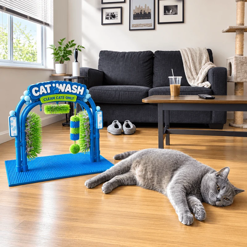 Cat Self-Grooming Station – Interactive Brush & Massage Toy