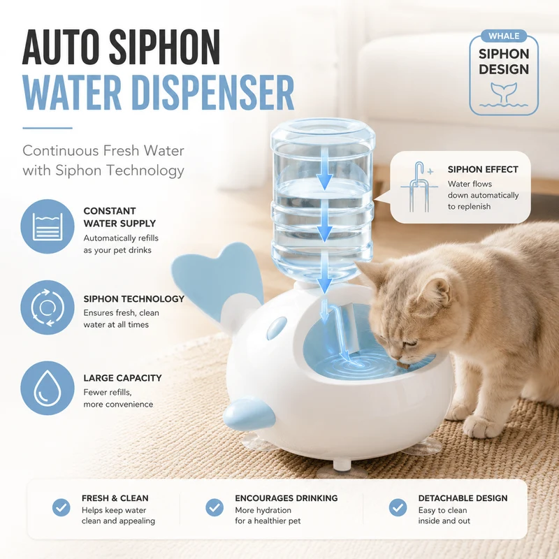 Automatic Pet Water Dispenser – Siphon Gravity Water Bowl for Cats & Dogs
