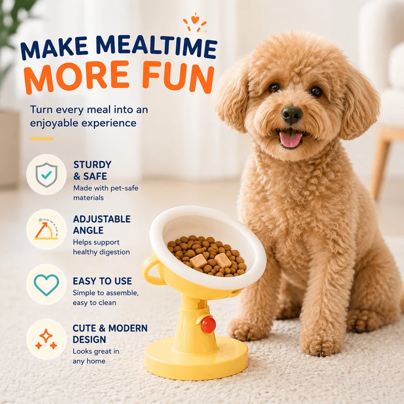 5-Level Adjustable Elevated Pet Bowl – 60° Tilt Feeding Bowl for Cats & Dogs