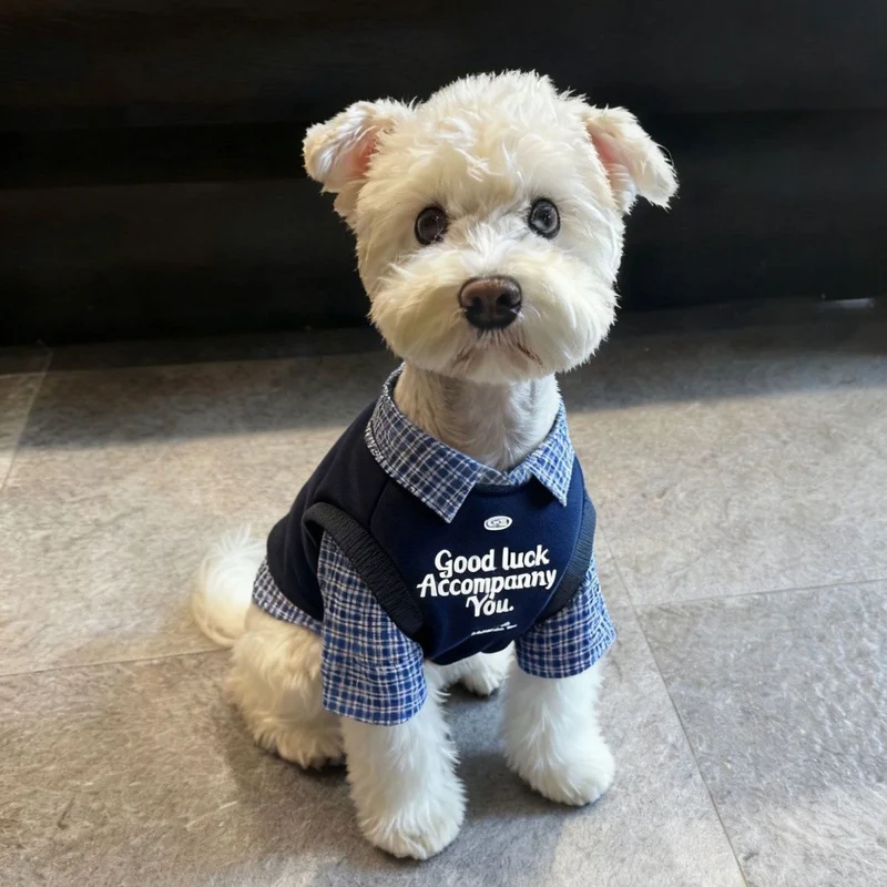 Plaid Collar Pet Vest – Classic Preppy Shirt for Cats & Dogs