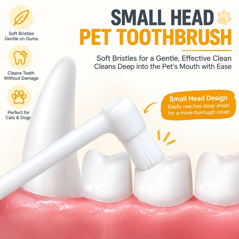 Pet Dental Toothbrush 2-Pack – Flat & Pointed Brush Heads for Cat & Dog Teeth Cleaning