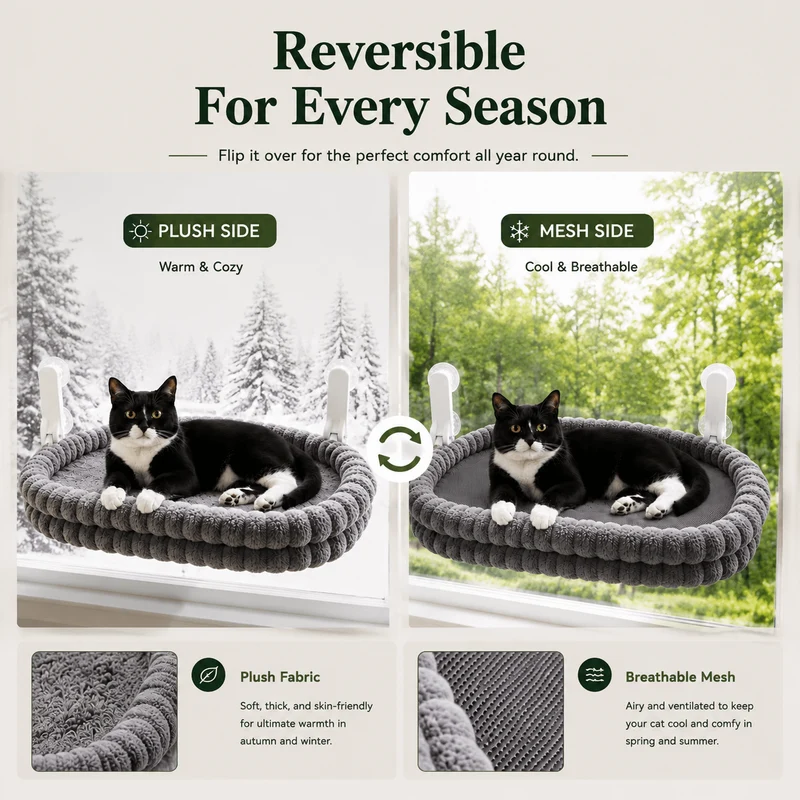 Reversible Cat Window Hammock – Cozy Suction Cup Hanging Bed