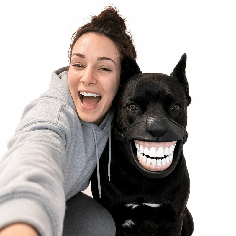 Funny Dog Muzzle with Teeth – Adjustable Novelty Dog Mask
