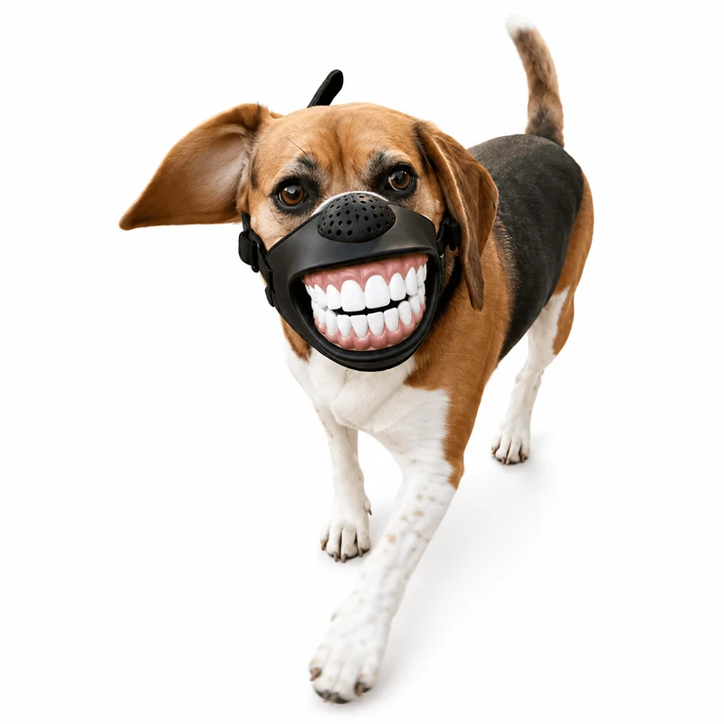 Funny Dog Muzzle with Teeth – Adjustable Novelty Dog Mask