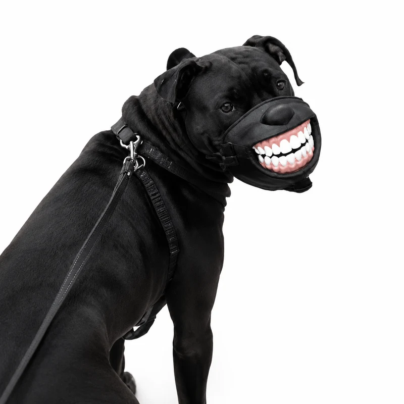 Funny Dog Muzzle with Teeth – Adjustable Novelty Dog Mask