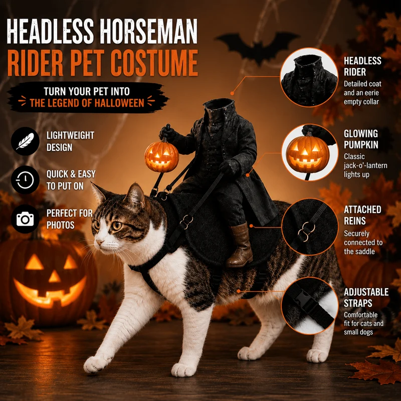 Headless Horseman Cat Costume – Funny 3D Halloween Pet Costume