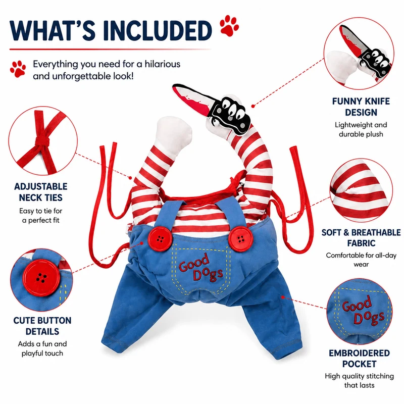 Scary Doll Pet Costume – Funny Halloween Costume for Cats & Dogs