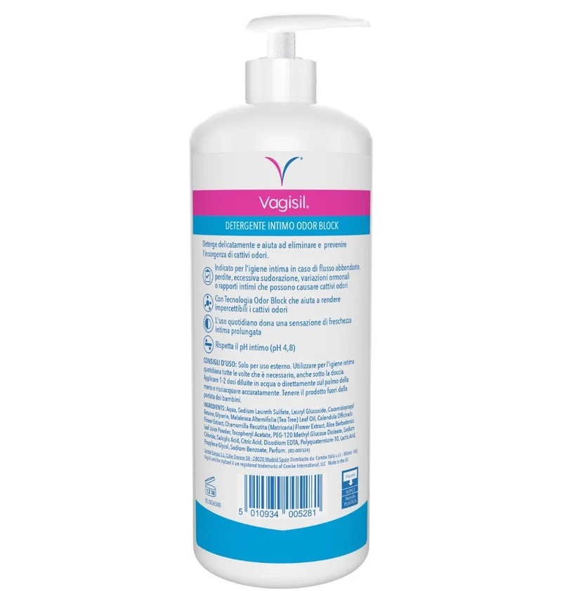 Vagisil Detergente Intimo Odor Block Per l'Igiene Quotidiana Rinfrescante Con Aloe Vera 500ml