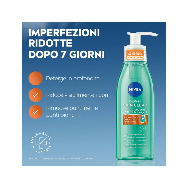 Nivea Derma Skin Clear Gel Detergente Viso Anti-imperfezioni Per La Cura Della Pelle Grassa 150ml