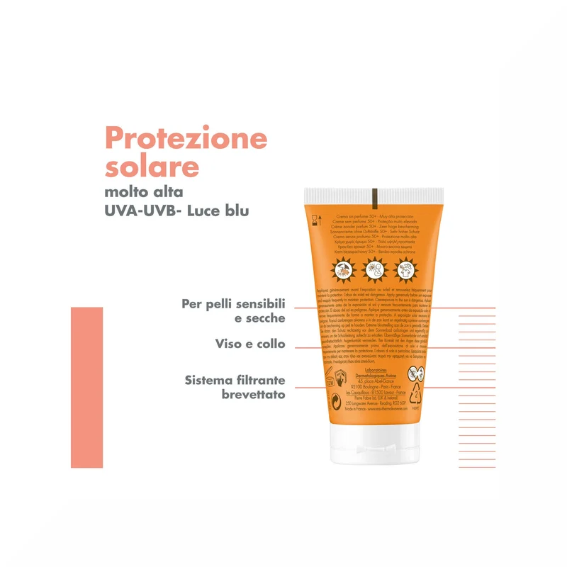 Avène Crema Senza Profumo SPF 50+ Solare Viso 50ml Protezione
