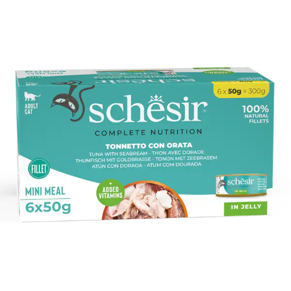 Schesir Cat Soft Adult filetti in gelatina alimento completo lattina Multipack 6x50 gr