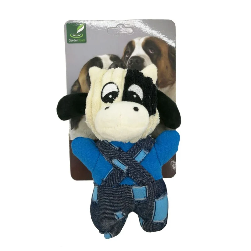 GIOCO PUPAZZO PELUCHE MUCCA SALOPETTE JEANS 18 CM