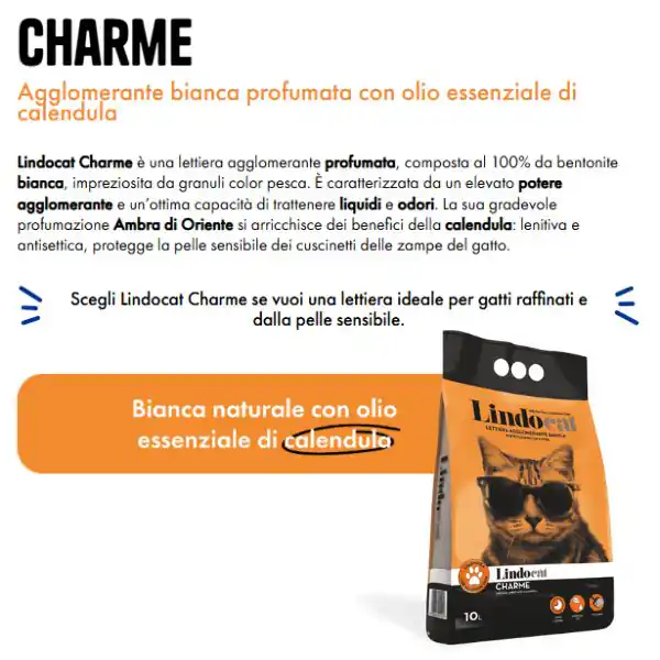 Lindocat Charme lettiera agglomerante in bentonite bianca profumata